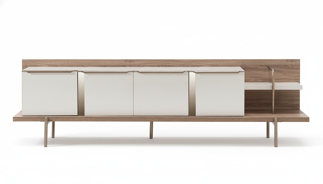 Stylish white light brown TV cabinet living room luxury furniture wood cabinet RTV