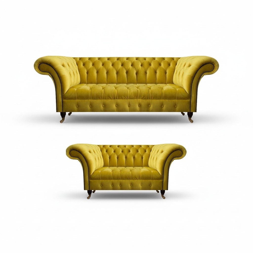 Stylish Yellow Chesterfield Upholstery Set Living Room Sofas 2-piece