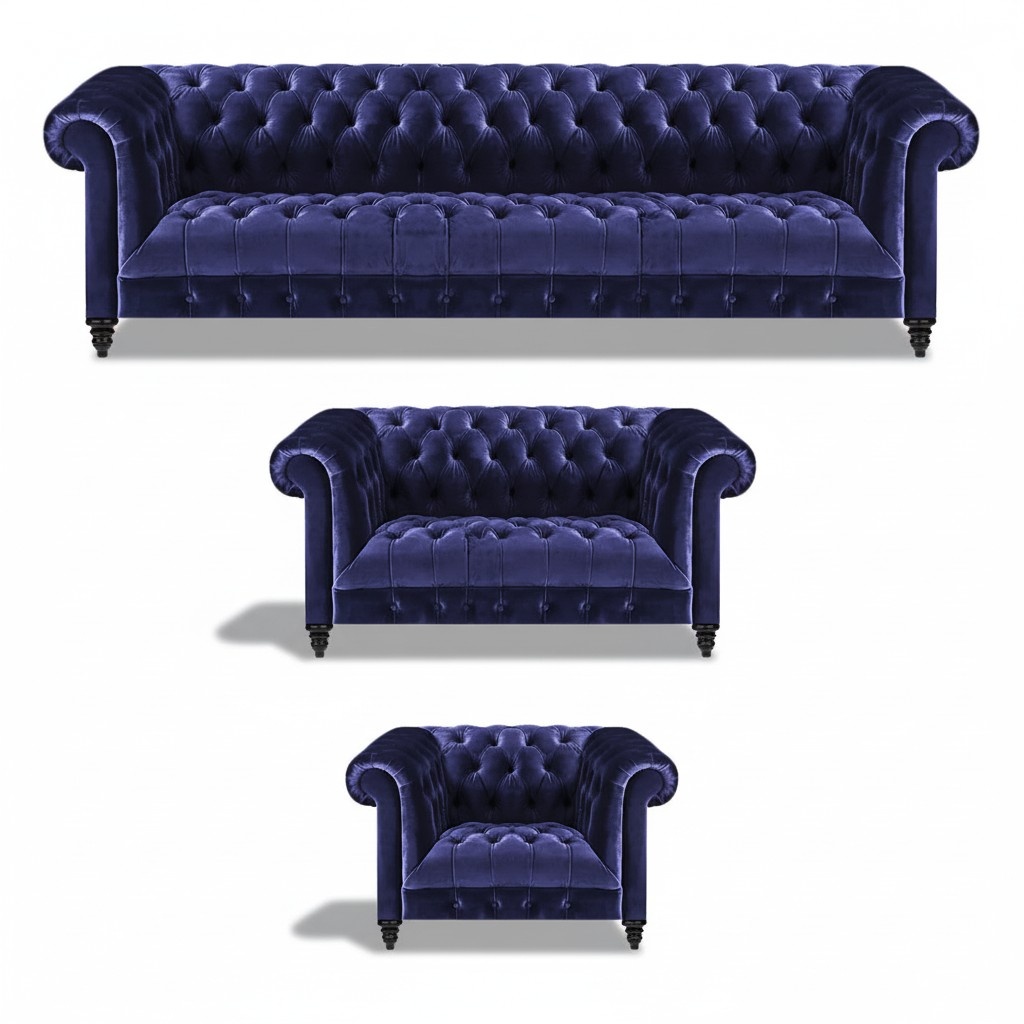 3-piece sofa set upholstered sofa couch chesterfield armchair living room 4+2+1