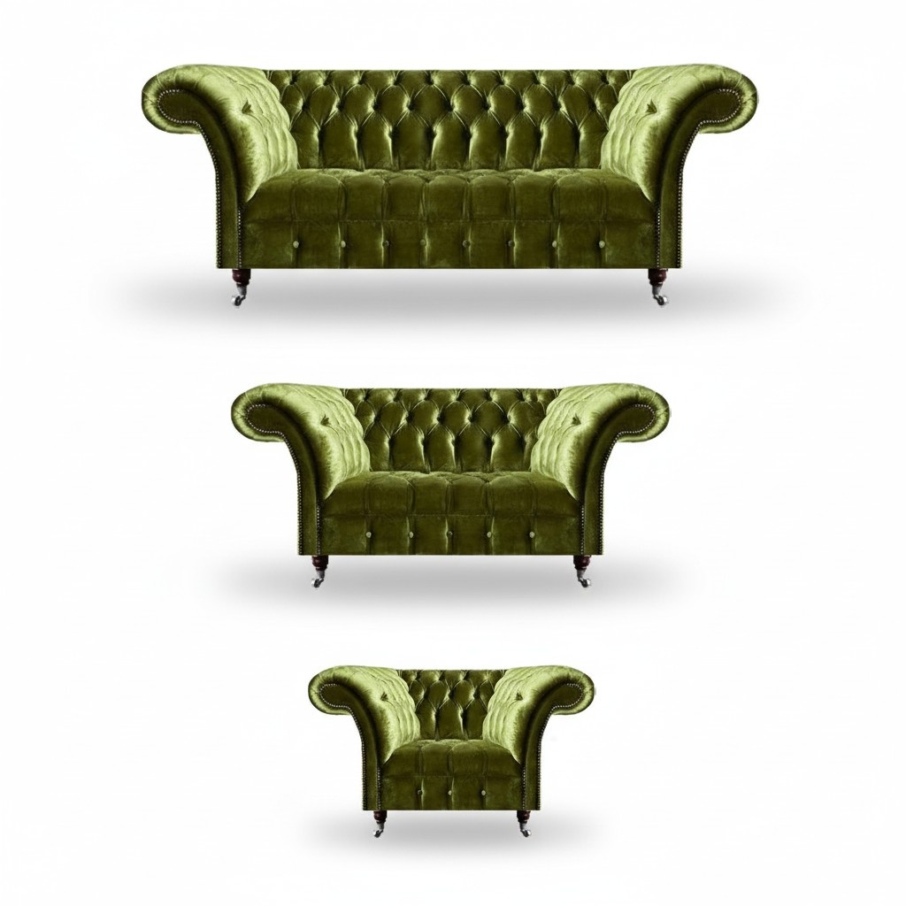 3-piece Sofa Set Luxurious Modern Textile Chesterfield Living Room