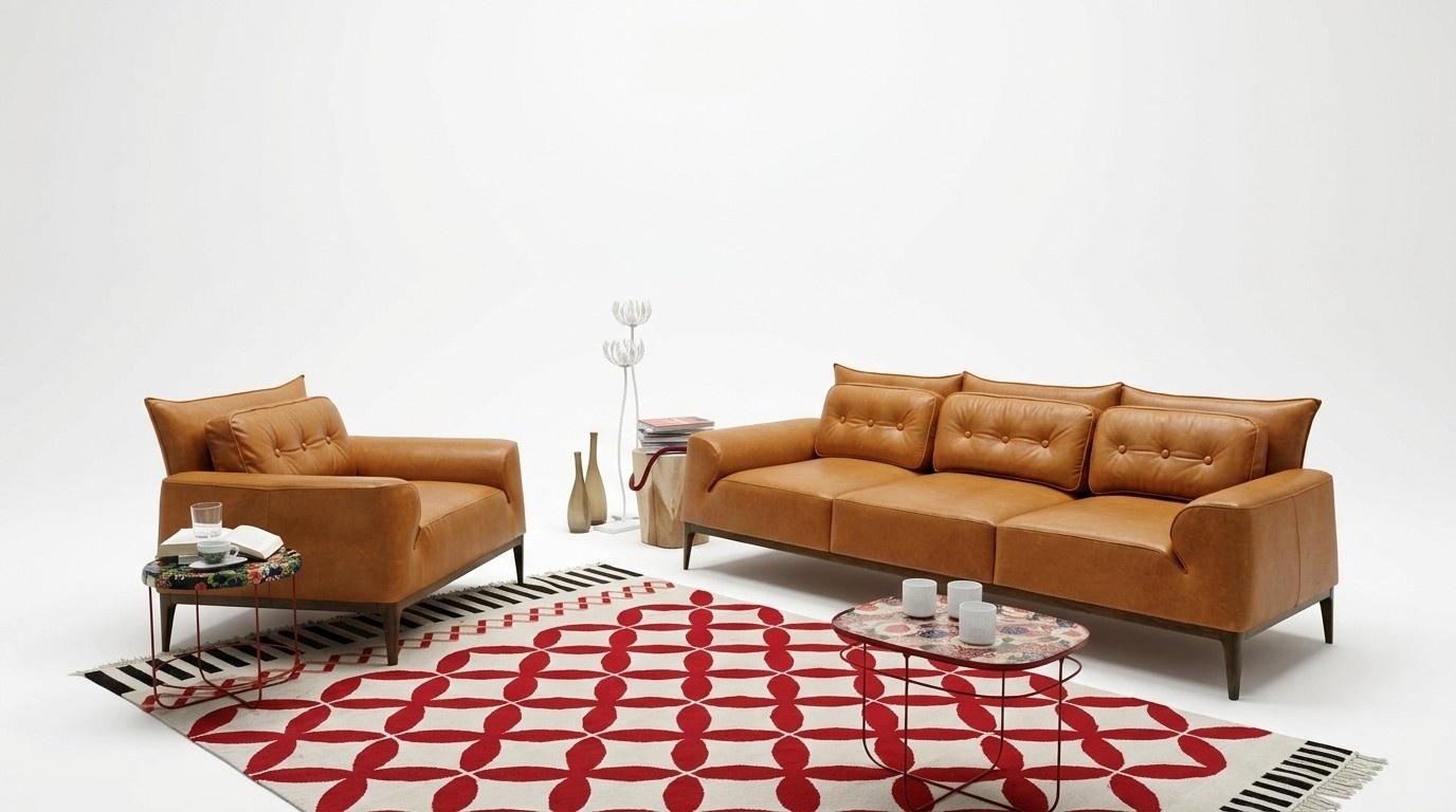 Set of armchairs Sofas Sofa set 3+1 seater Brown living room upholstery PRIANERA