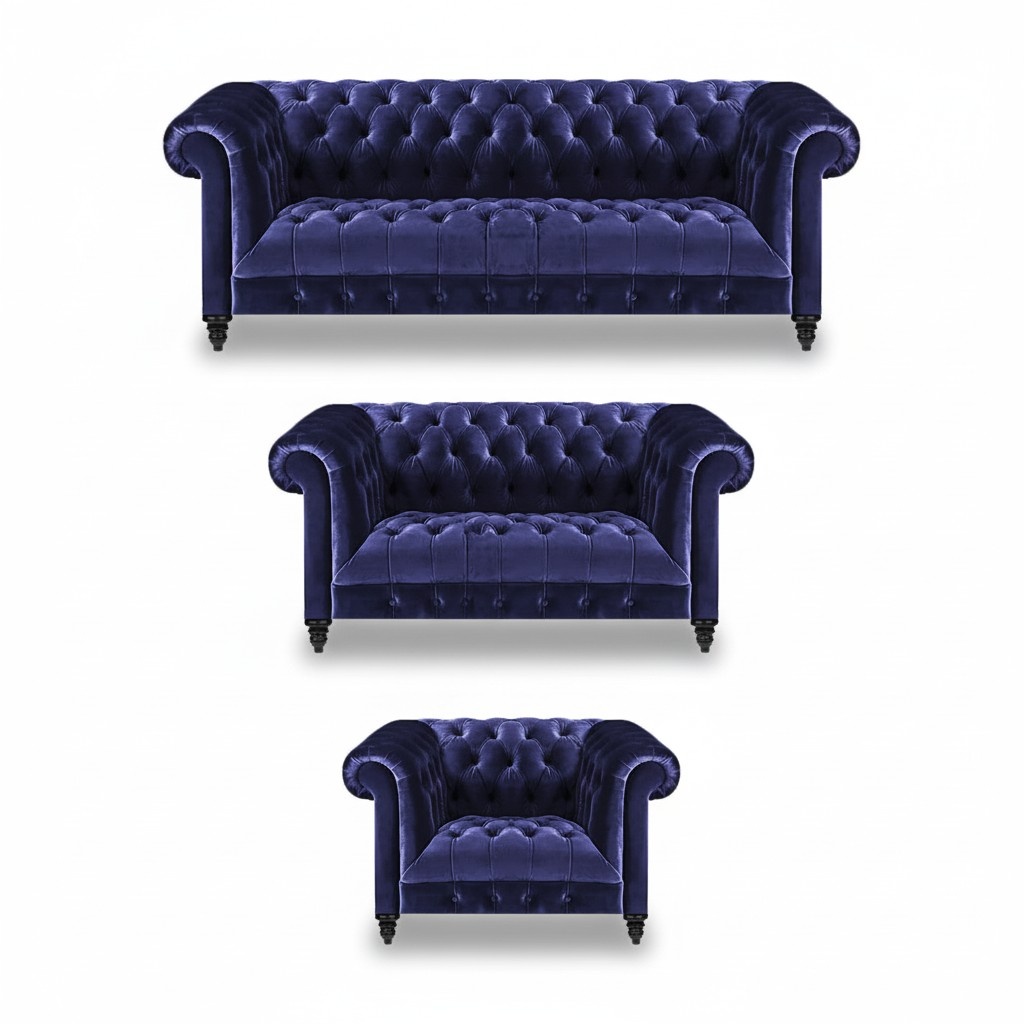 Set Blue Sofa Complete Luxury Sofa Set 3pcs Textile Living Room New