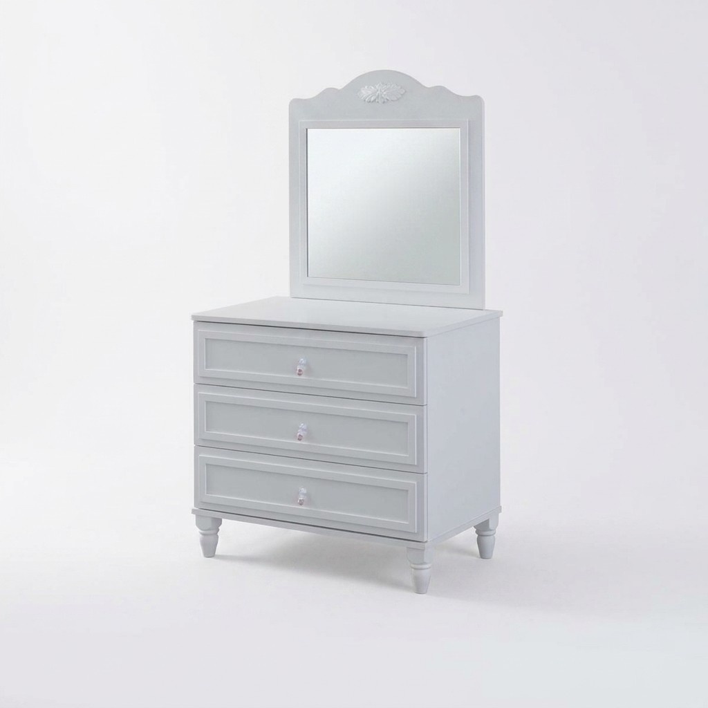 Set of chest of drawers with mirror wooden bedroom white set console table