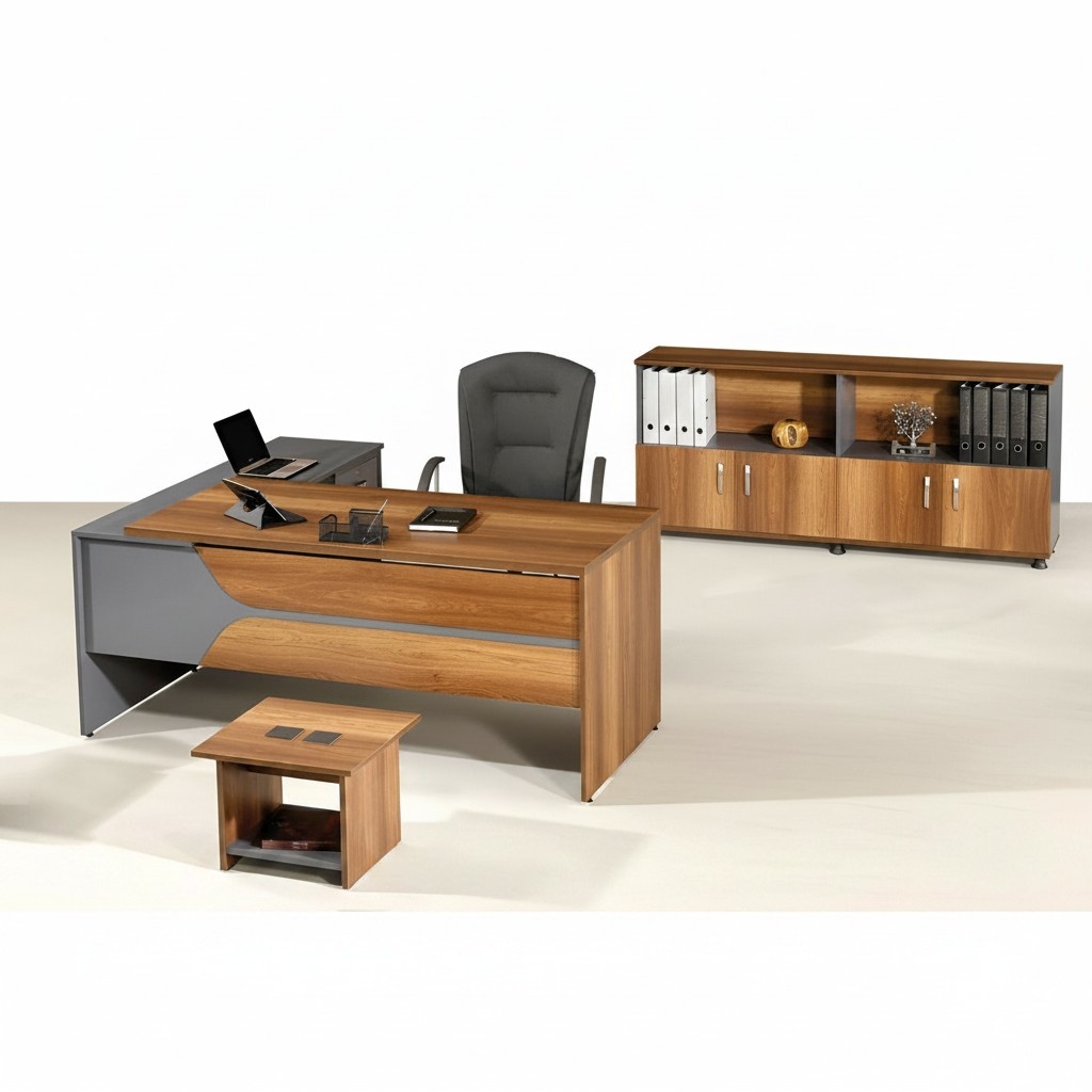 Office set Corner office desk Office furniture Cabinet 3 pcs Brown
