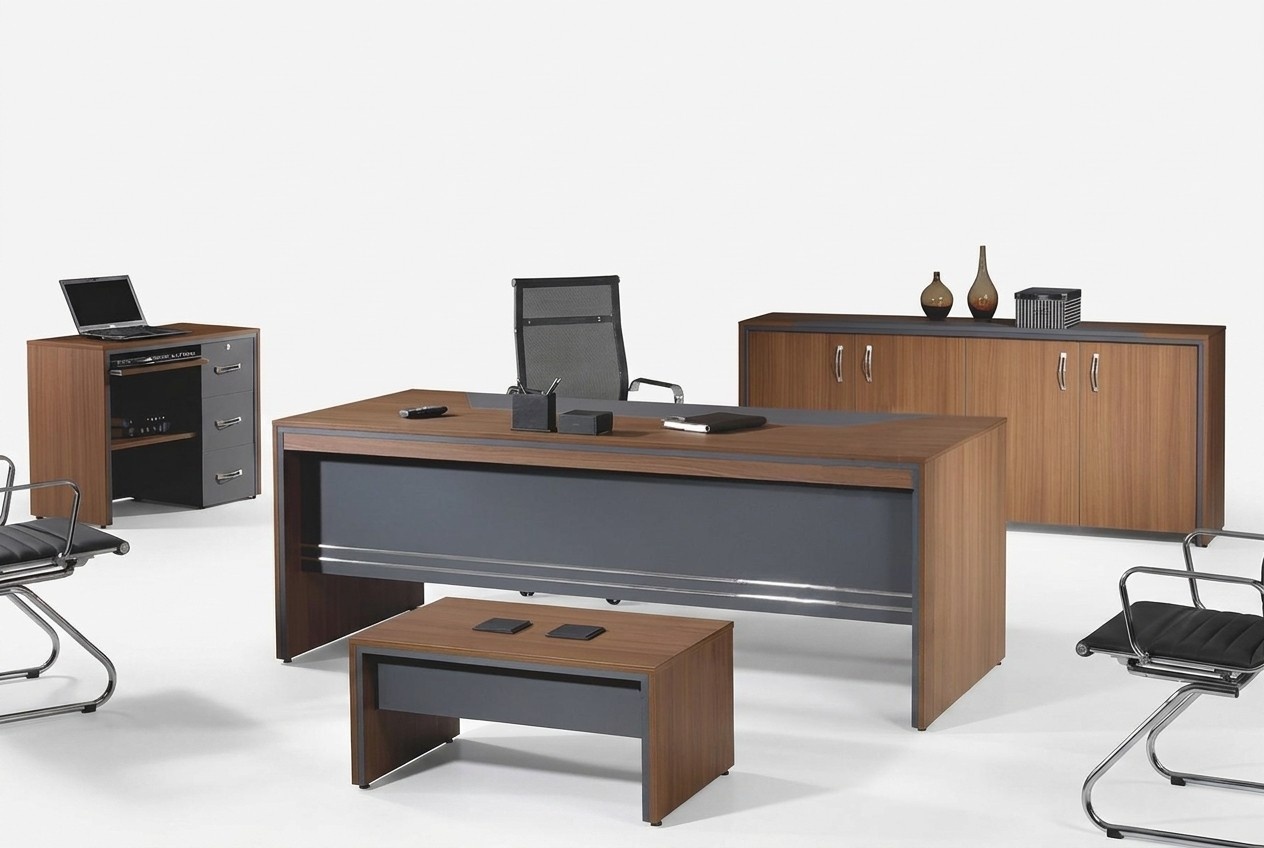 Office furniture complete office desk set 4 pcs wood brown office