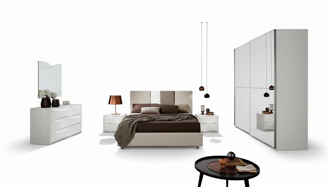 Set 6pcs Bedroom Bed Bedside Table Chest of Drawers Mirror Wardrobe