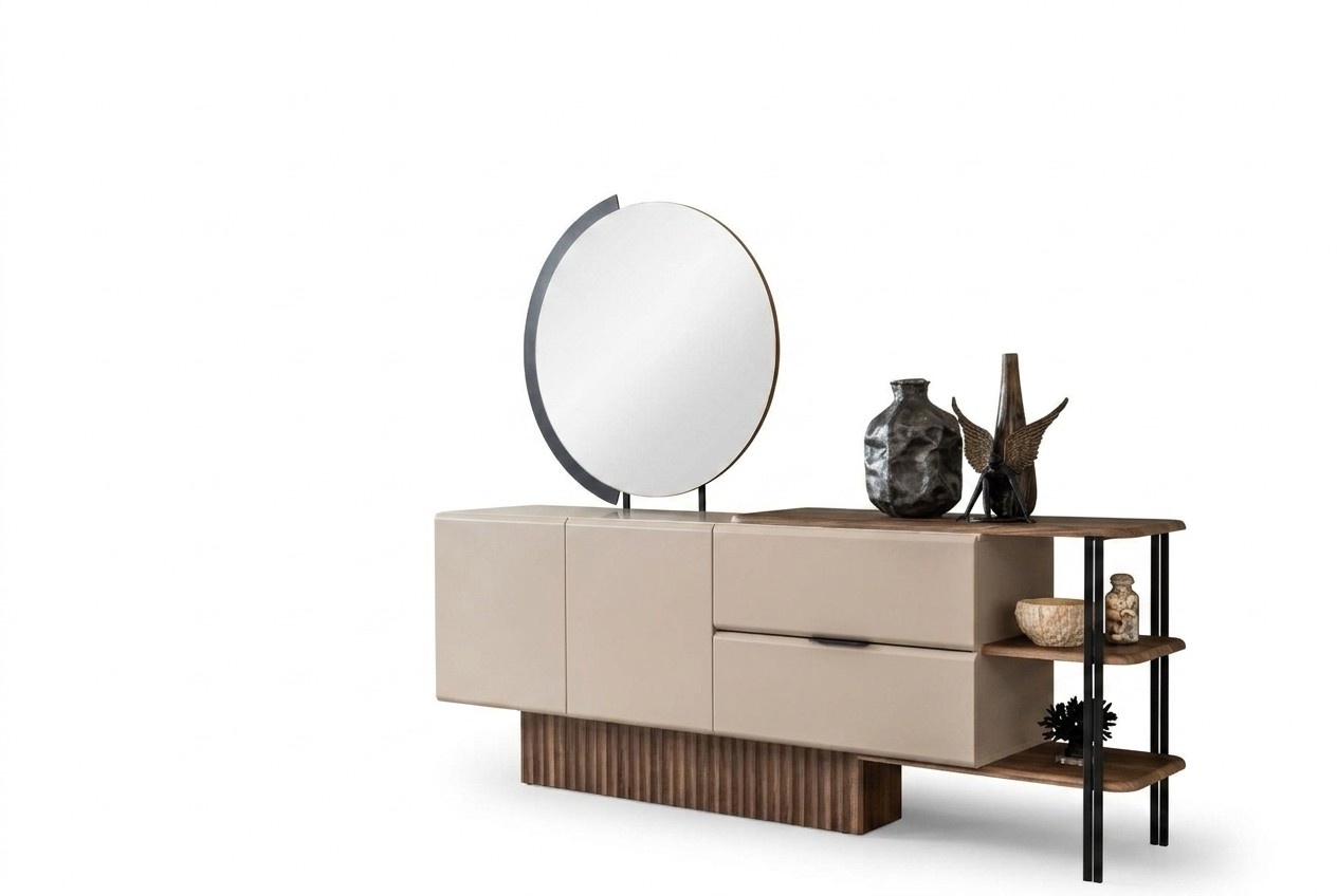 Sideboard set with mirror Beige wooden cabinet Cabinet wood design