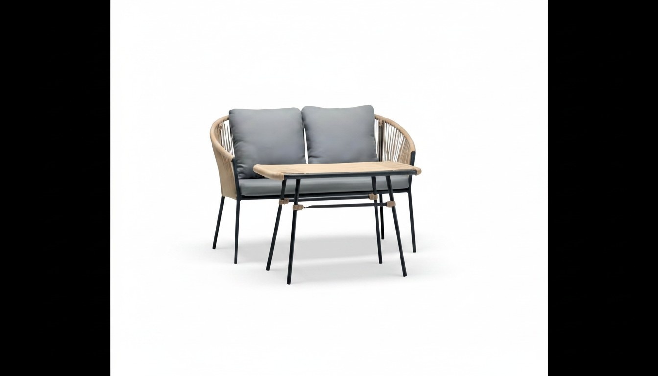 Gray Sofa Set 2 Seater Coffee Table Rattan Sofa Luxury Modern