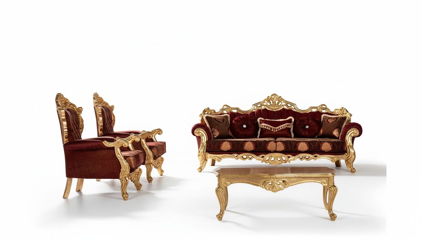 Set Sofas Armchairs Sofa Set 3+1+1 Seater Luxury Fabric Living Room Baroque