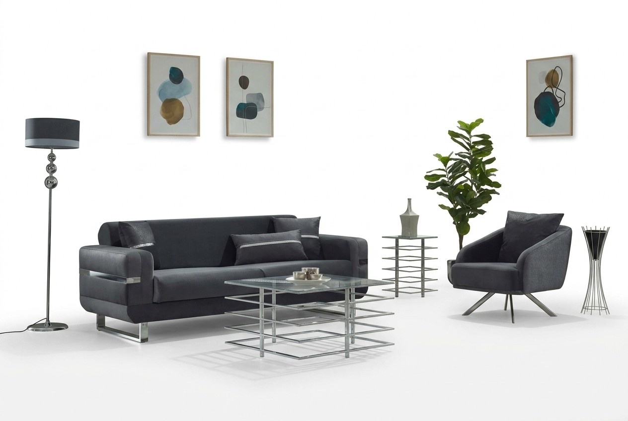Sofa set three-seater fabric sofa upholstered sofa gray armchair 2-piece couch