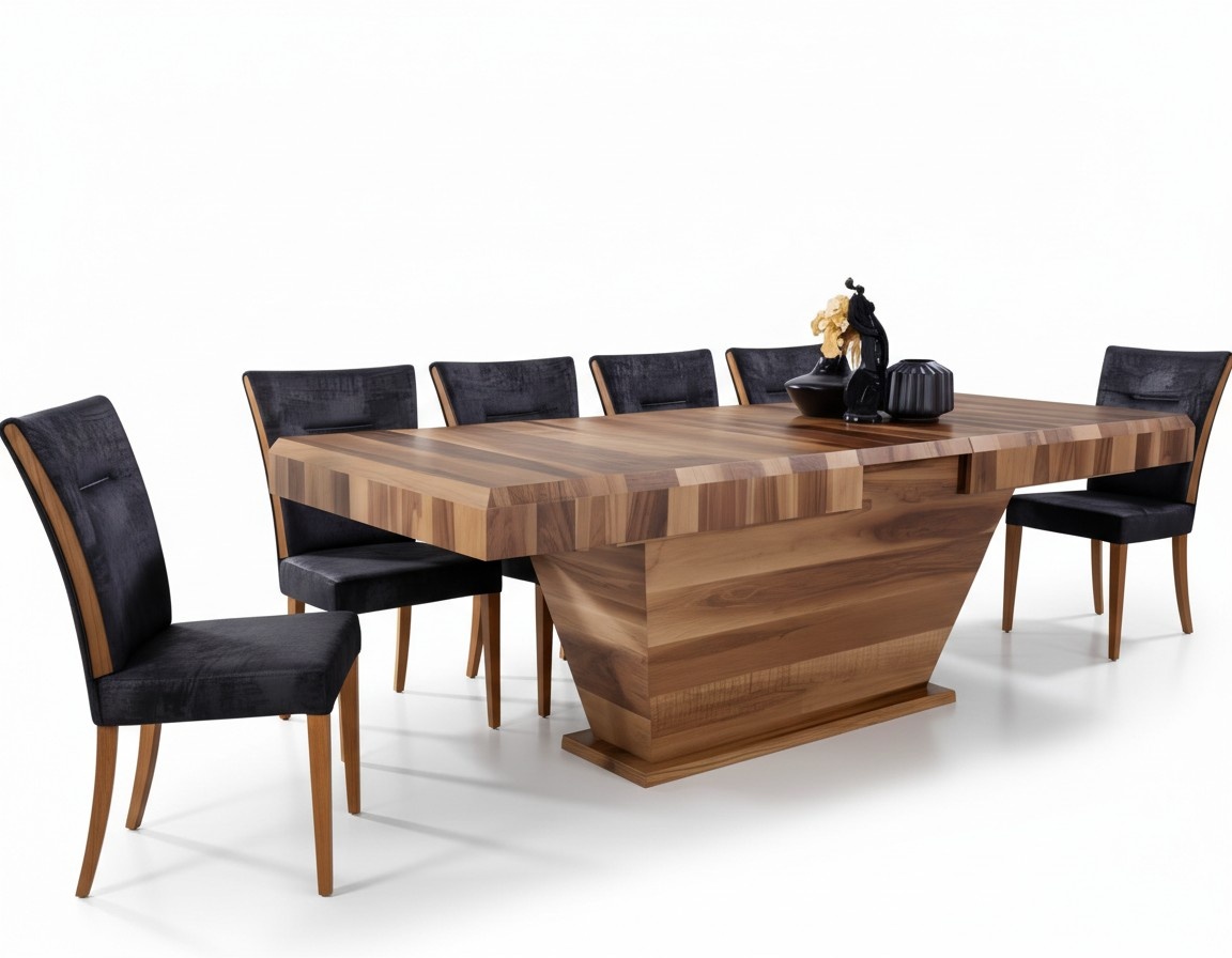 Table + 6 chairs set upholstery 7 pieces new designer wood dining living room set