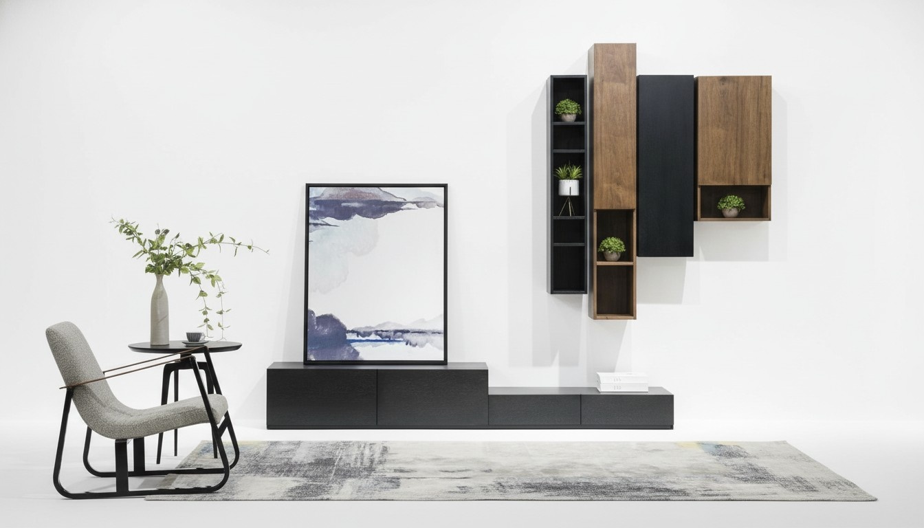 TV Furniture Wall Units Shelf Living Wall Cabinets Side Low Board Shelves Wood design