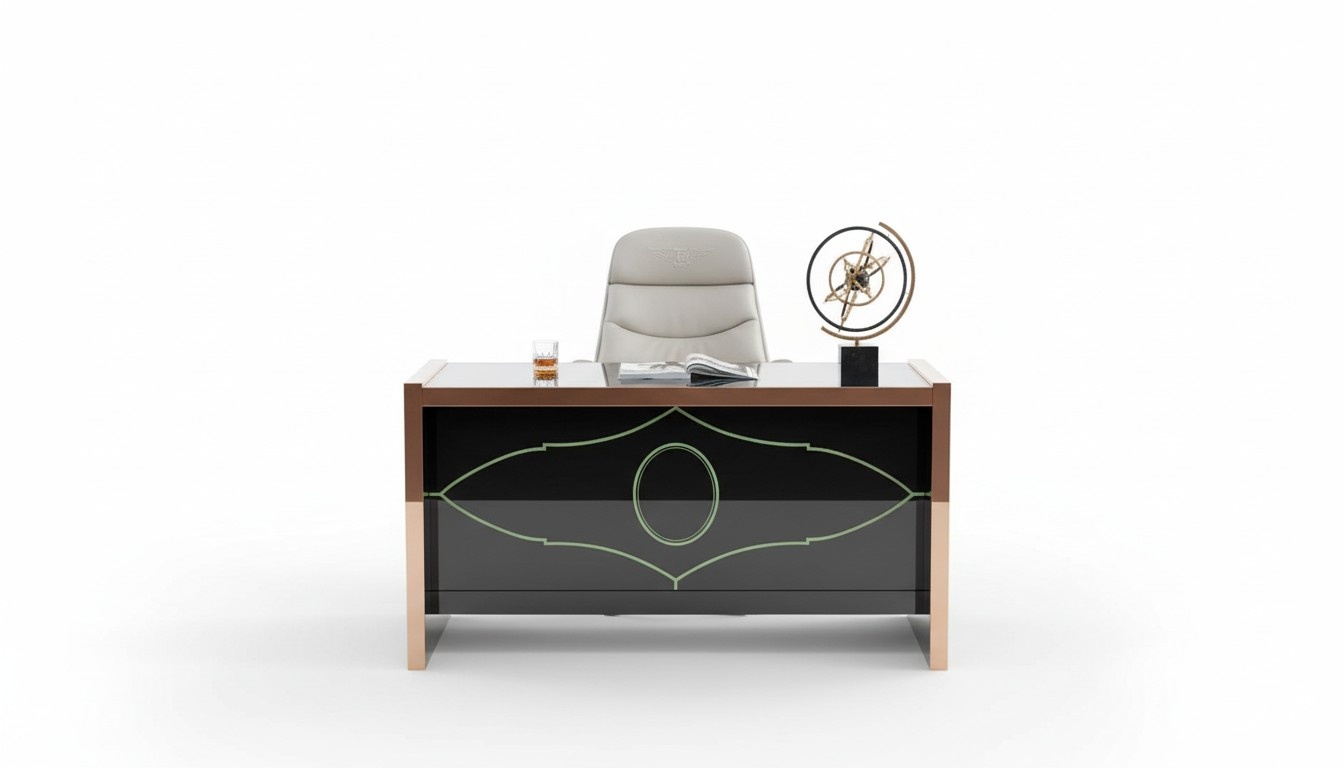 Table Chair Study Desk Black Office Furnishing Furniture Luxury 2tlg