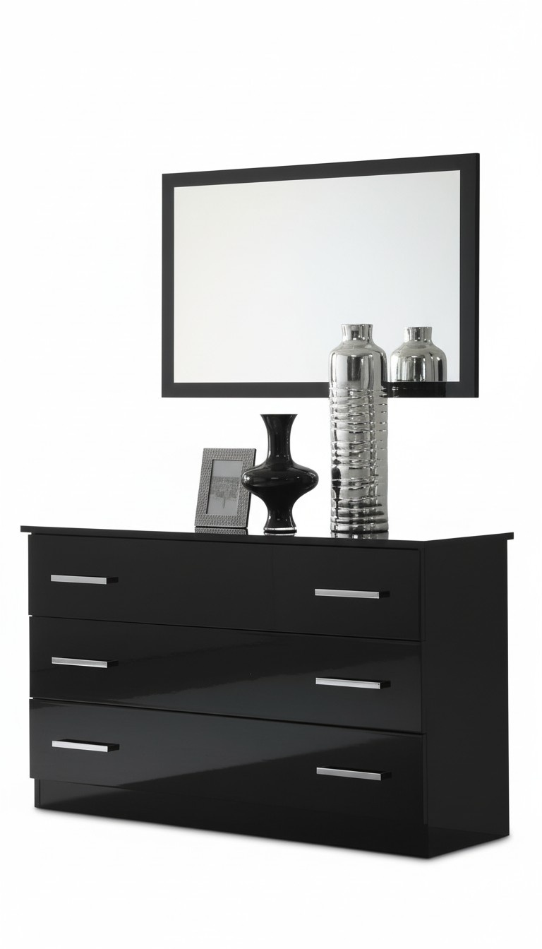 Modern style made of real wooden bedroom set of dresser with sliding drawers & wall mirror