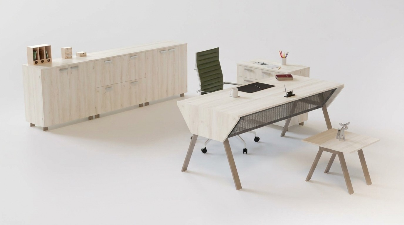 Table desk file cabinet wood with 2 dressers and coffee table 4-piece set.