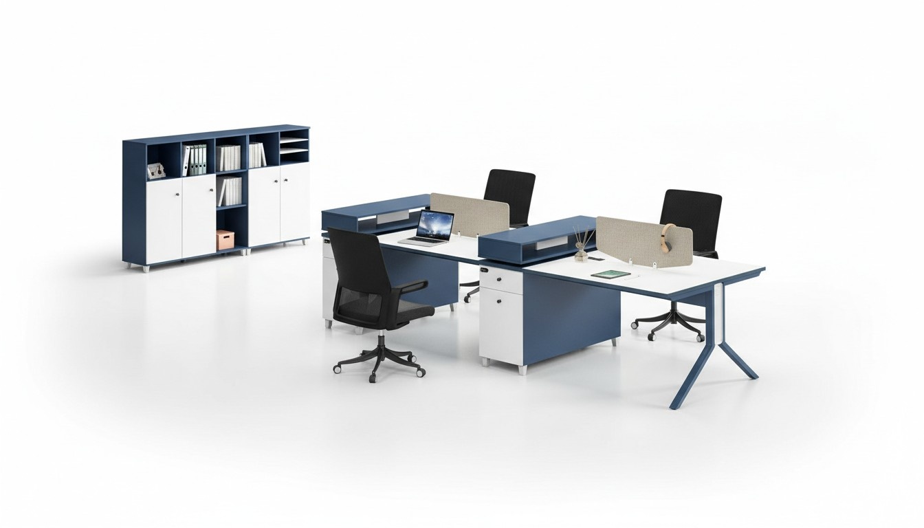 Table office furniture furnishing tables call center wood 4 workstations desk