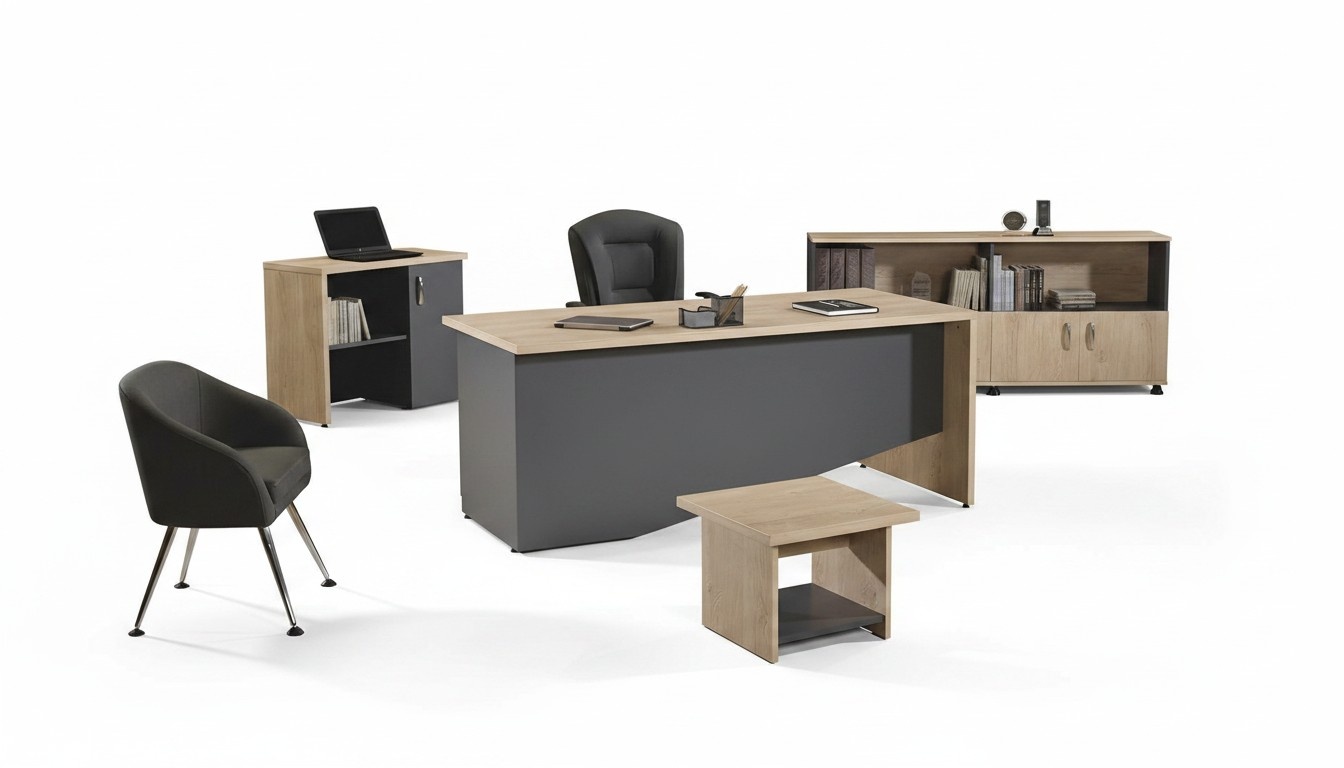 Desk Office furniture Study furniture Desk set 4 pcs wood grey