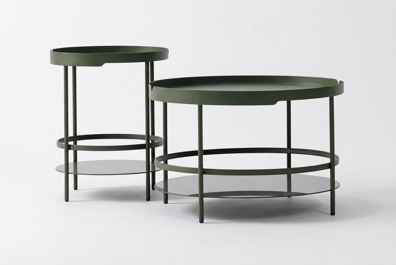 Table Set: Center Table & Side Table made of Wood Veneer, Nesting Tables