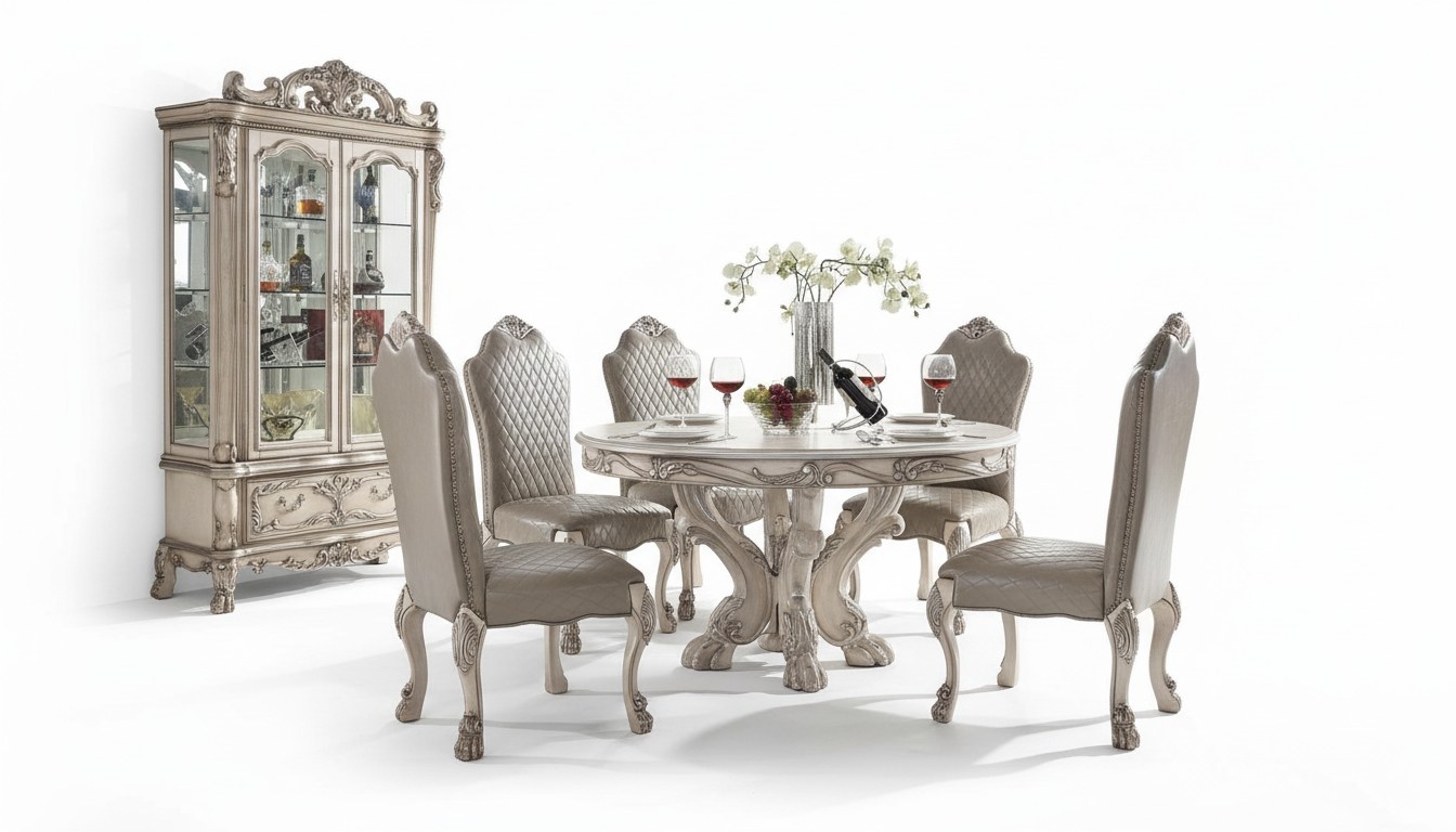 Table set, dining table, 6 chairs, luxury style furniture, 8-piece chair group, display case