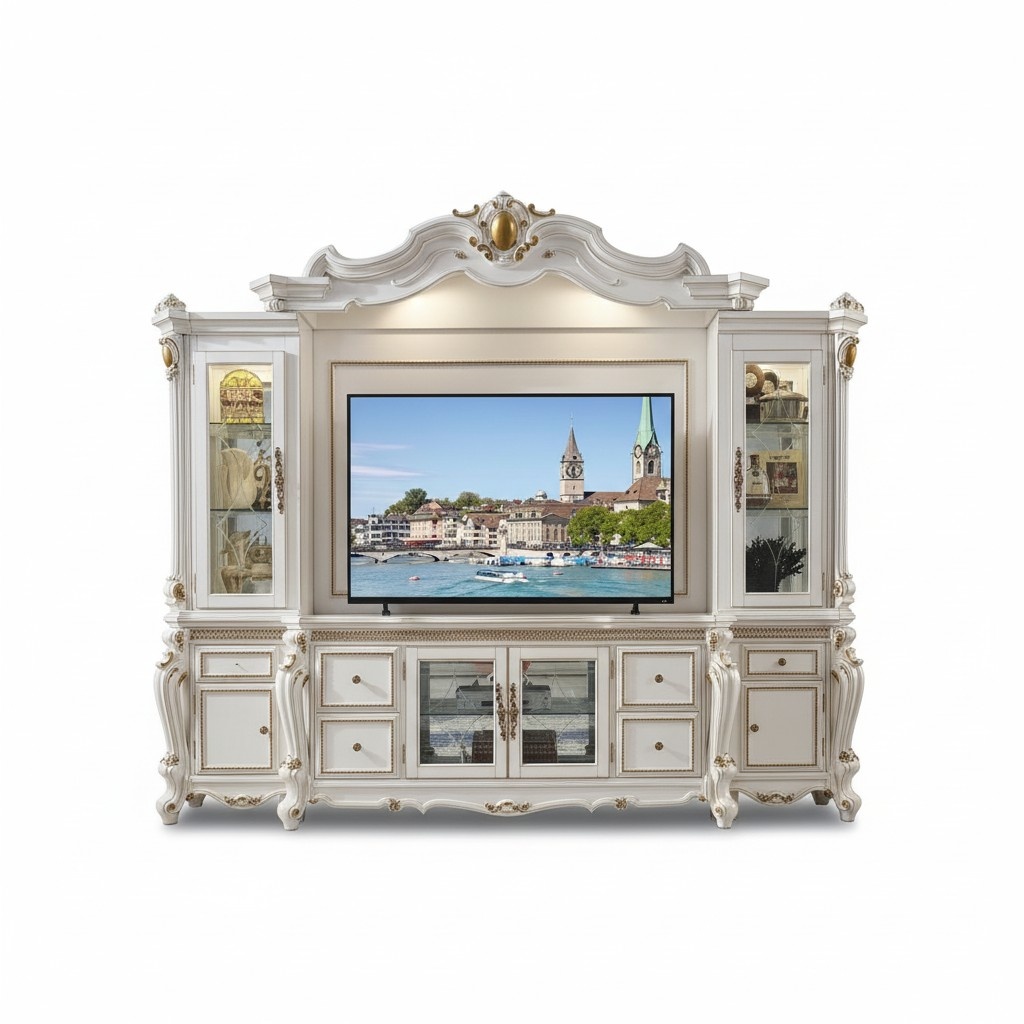 TV Wall Classic Living Wall Unit Genuine Handcrafted Wood Display Cabinet Shelf Baroque Rococo