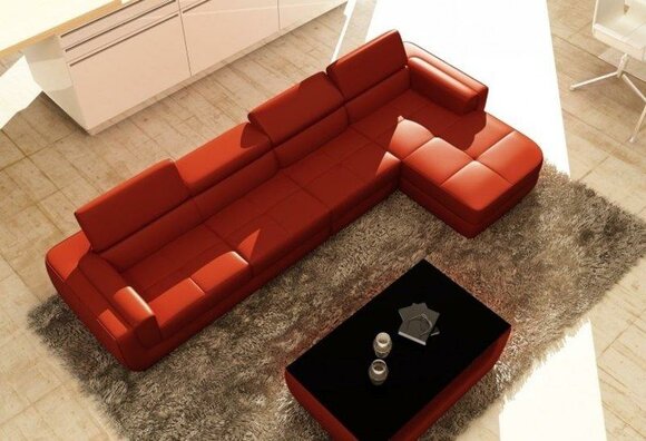 Leather L-shape living area Couch Big XXL sofa upholstered corner set Tettau red
