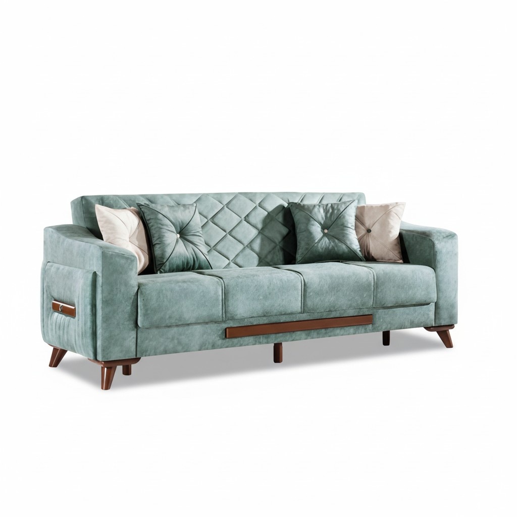 Textile Sofa 3-Seater Upholstered Sofas Design Couch Furniture Three-Seater Turquoise