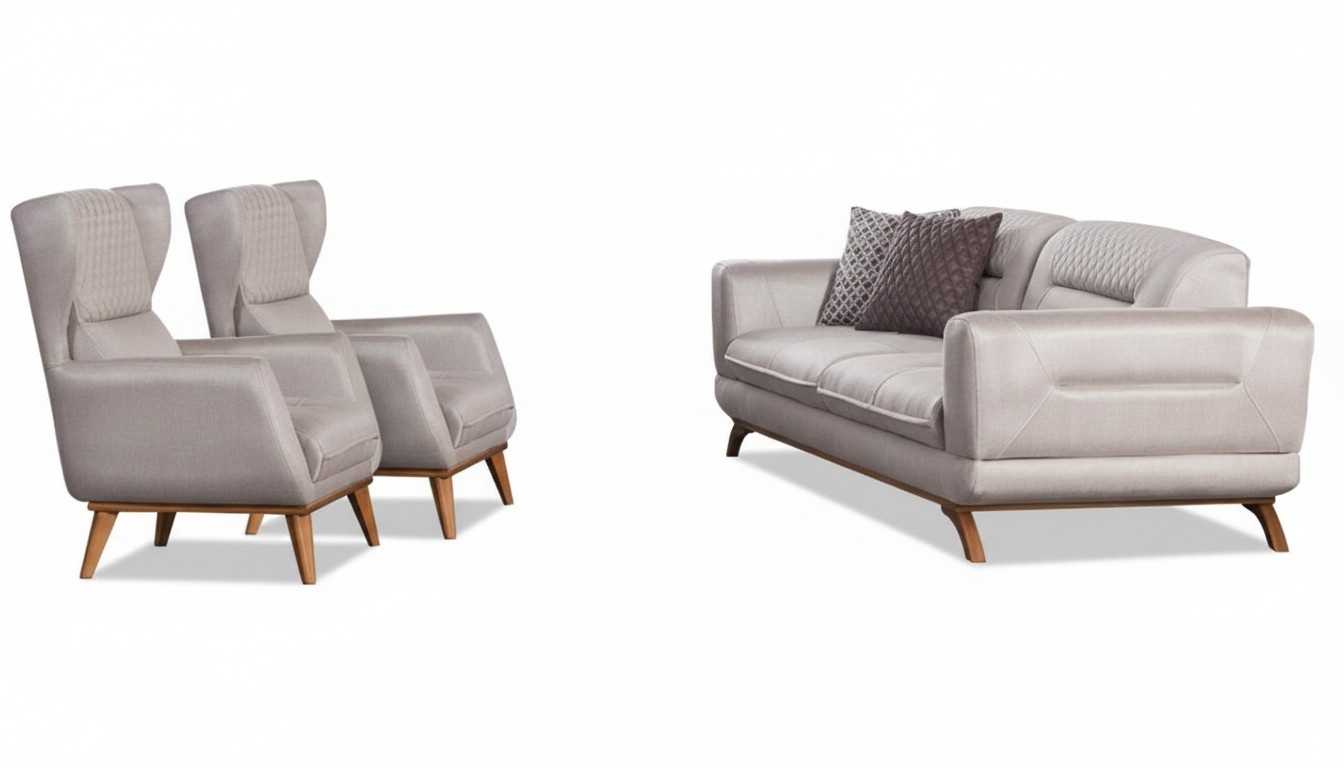 Textiles set consisting of a sofa and two armchairs in contemporary style.