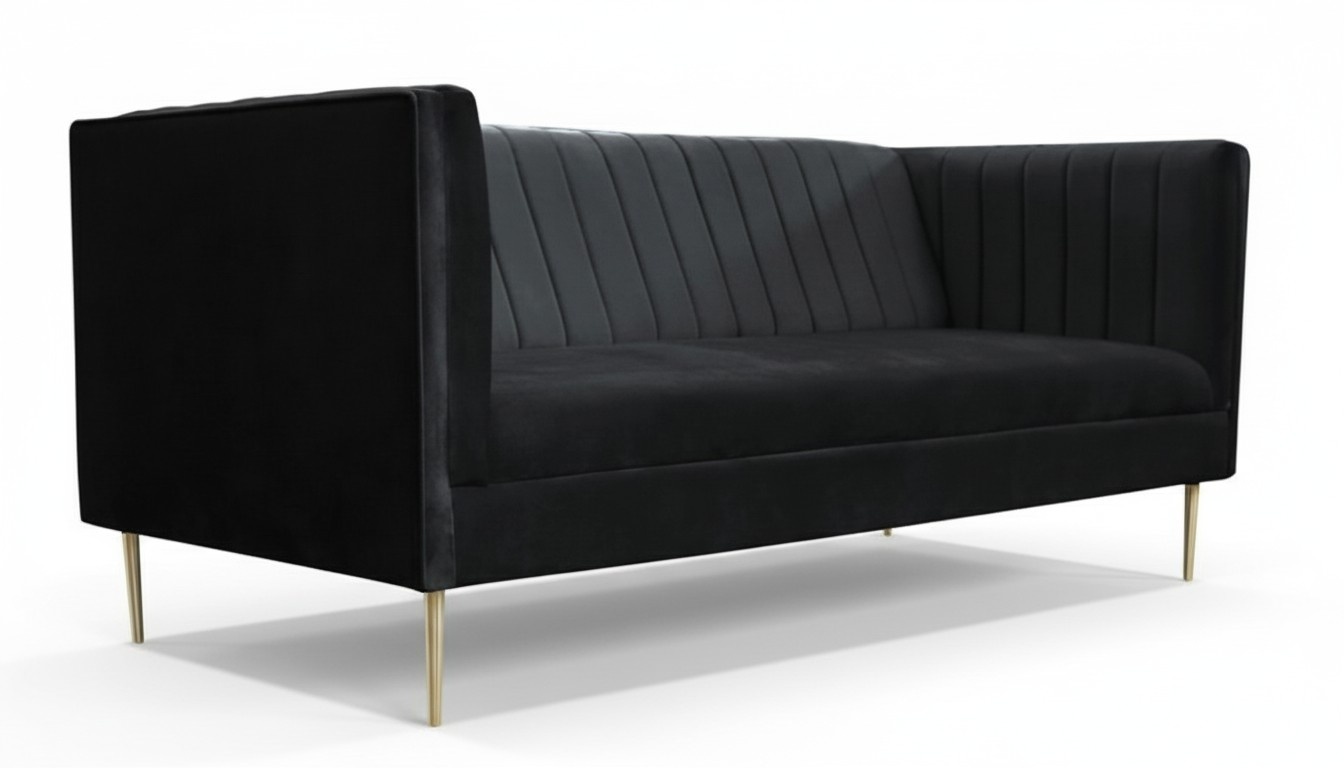 Three-seater Black Couch Upholstered Sofa New Textile Fabric Living Room Design