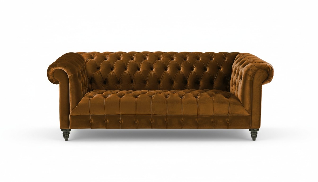 Three Seater Chesterfield Brown Fabric Sofa New Original Design Couches Upholstery