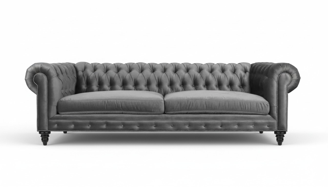 Three-Seater Chesterfield Creative Furniture Textile Fabric Grey New Living Room Modern