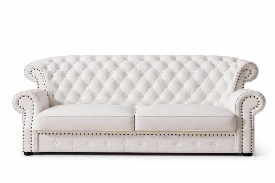 Premium Classic Chesterfield Sofa 3-Seater Upholstered Faux Leather White Couch With Cushions