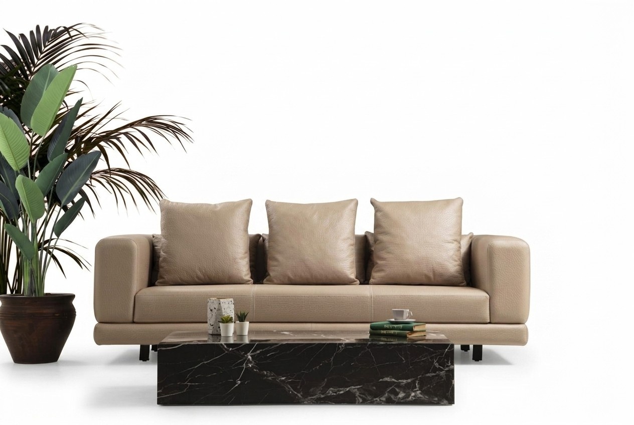 Three seater couch Beige sofa 3 seater upholstered sofa Modern faux leather