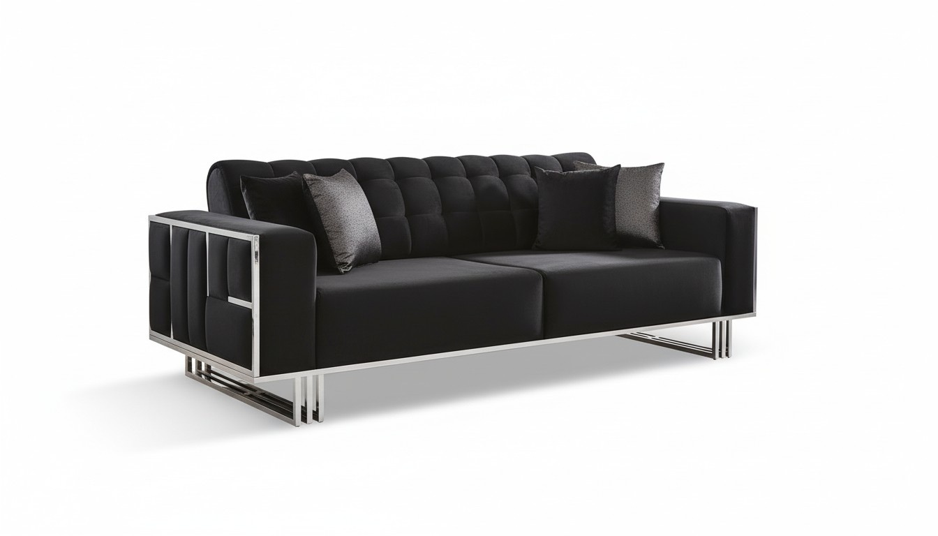 Three-seater couch sofa furniture furnishings couches sofas black upholstery