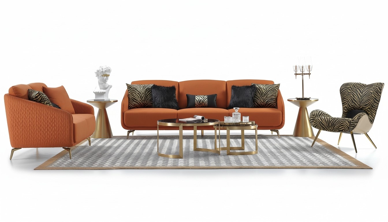 Three Seater Couch Upholstery Design Sofa Modern 3 Seat Sofas Room Furniture Orange