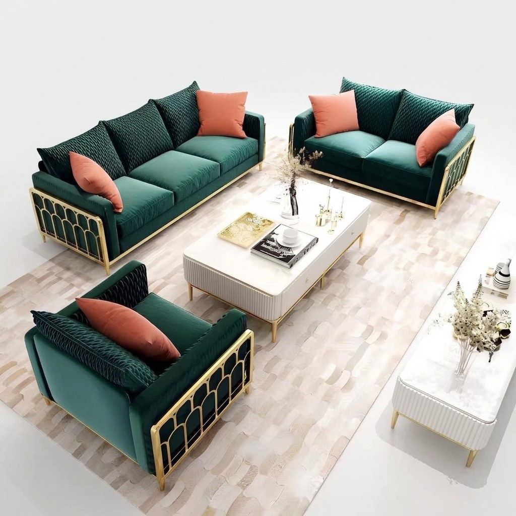 Three seater couch upholstery design sofa modern seat sofas velvet room furniture 3pcs