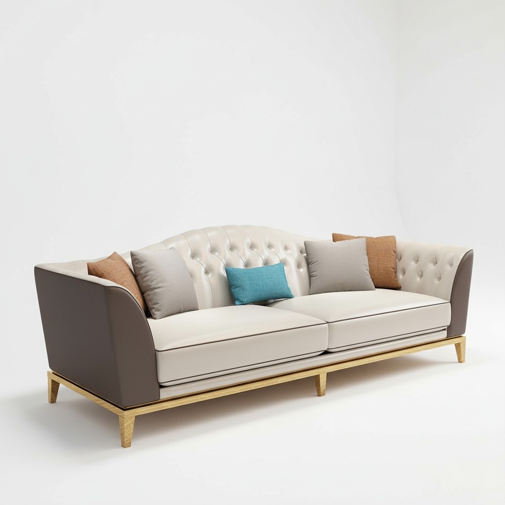 Three seater couch upholstery leather sofa seat 3s (without 2+1) Chesterfield metal New