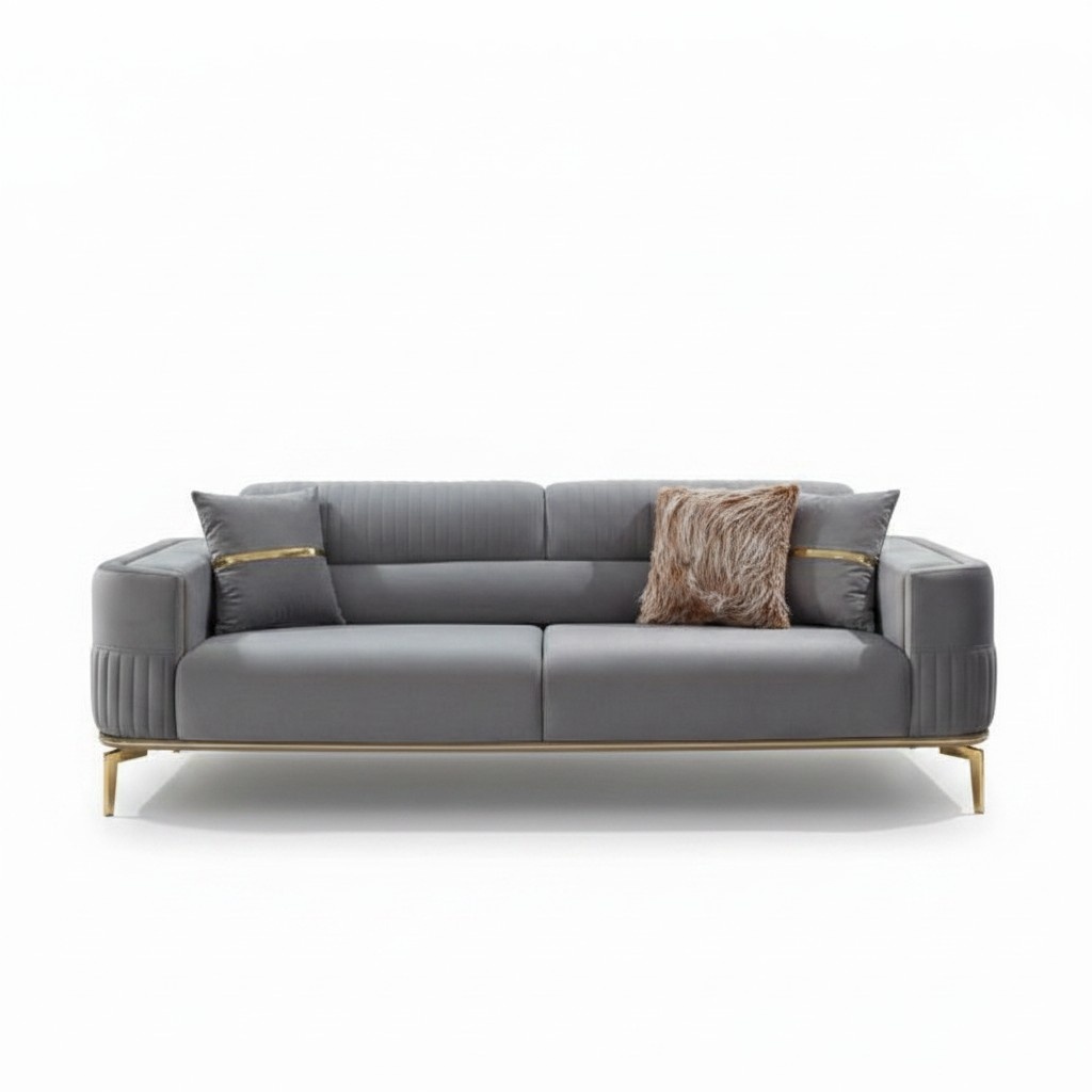 Three-seater fabric sofa couch 3-seater upholstered sofa gray luxury fabric