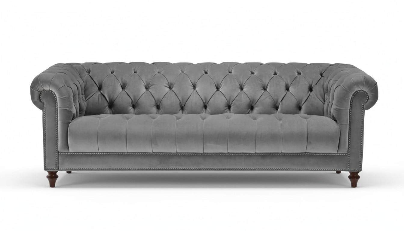 Three Seater Grey Fabric Living Room Design Couches Upholstery Sofas Chesterfield