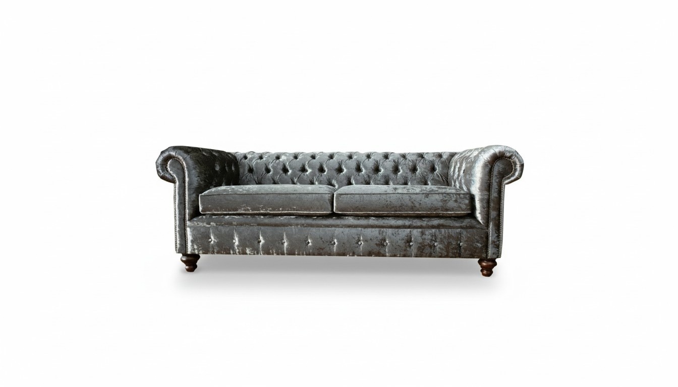 Three Seater Sofa 3 Seat Couch Chesterfield Upholstery Seat Set Velvet Grey Velvet