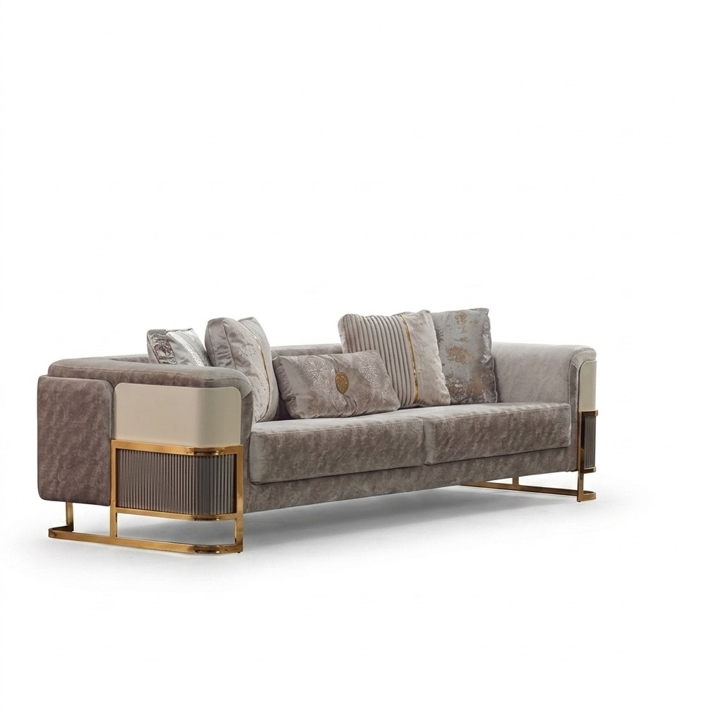 Three-seater sofa, fabric sofa, upholstered sofa, couch, beige, modern