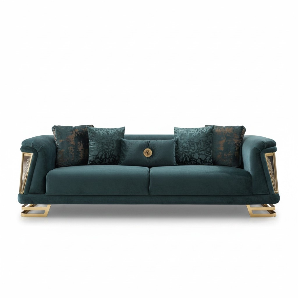 Three-seater sofa, fabric sofa, upholstered sofa, couch, blue, modern.