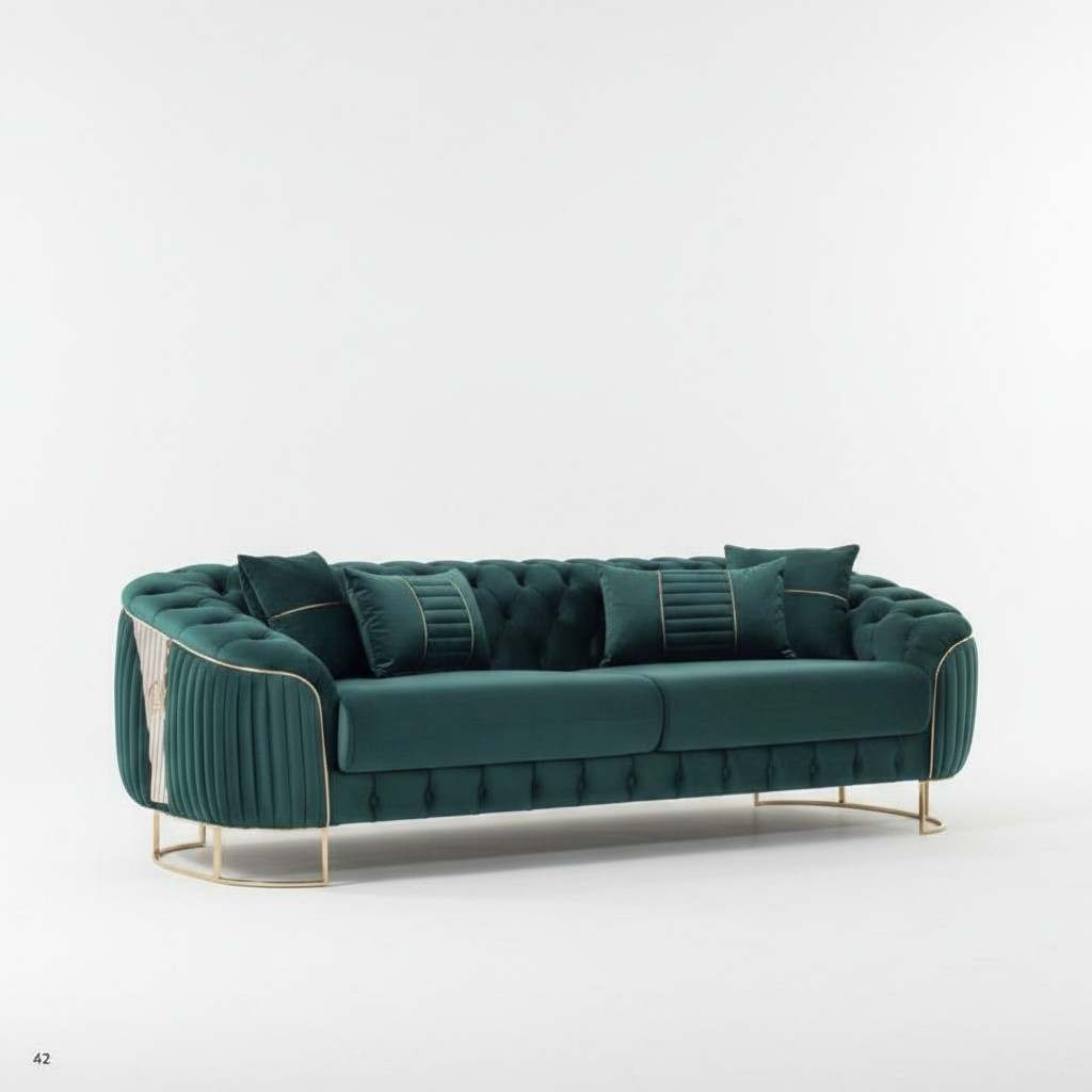 Three-seater sofa, fabric sofa, upholstered couch, green luxury sofas.