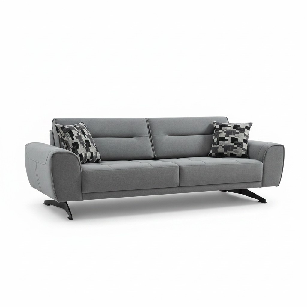Three-Seater Sofa Fabric Couch Upholstered Sofa Gray Modern Couches