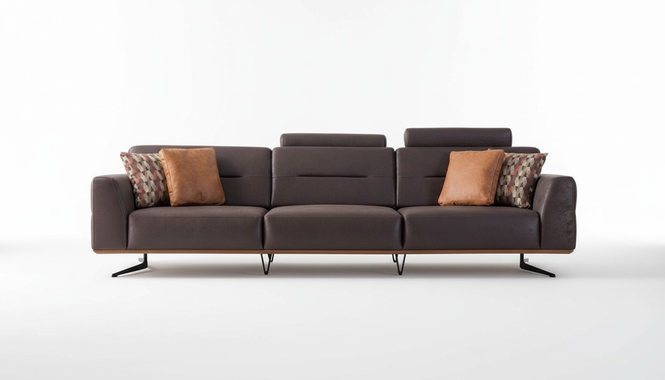 Three Seater Sofa 4 Seater Sofas Grey Faux Leather Living Room Luxury Seat