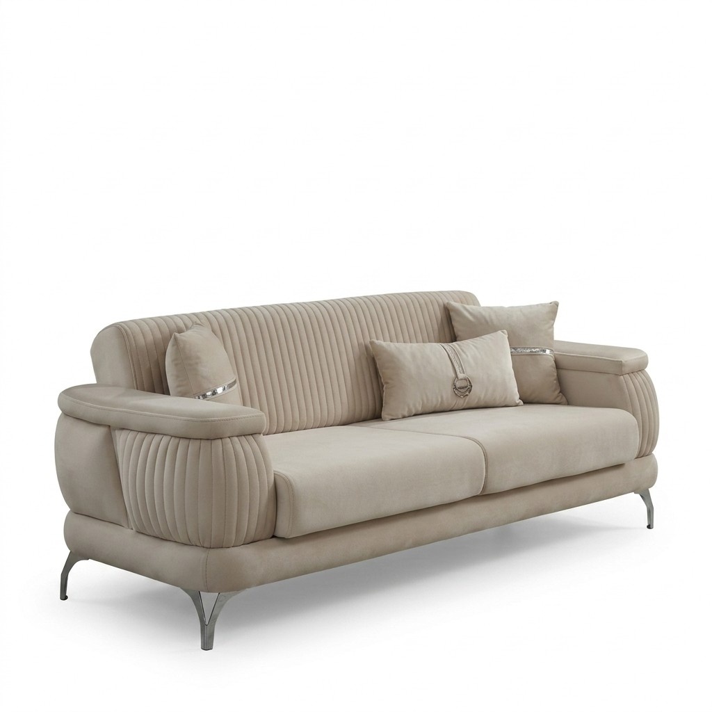 Three-seater sofa fabric sofa upholstered sofa beige couch luxury couches.