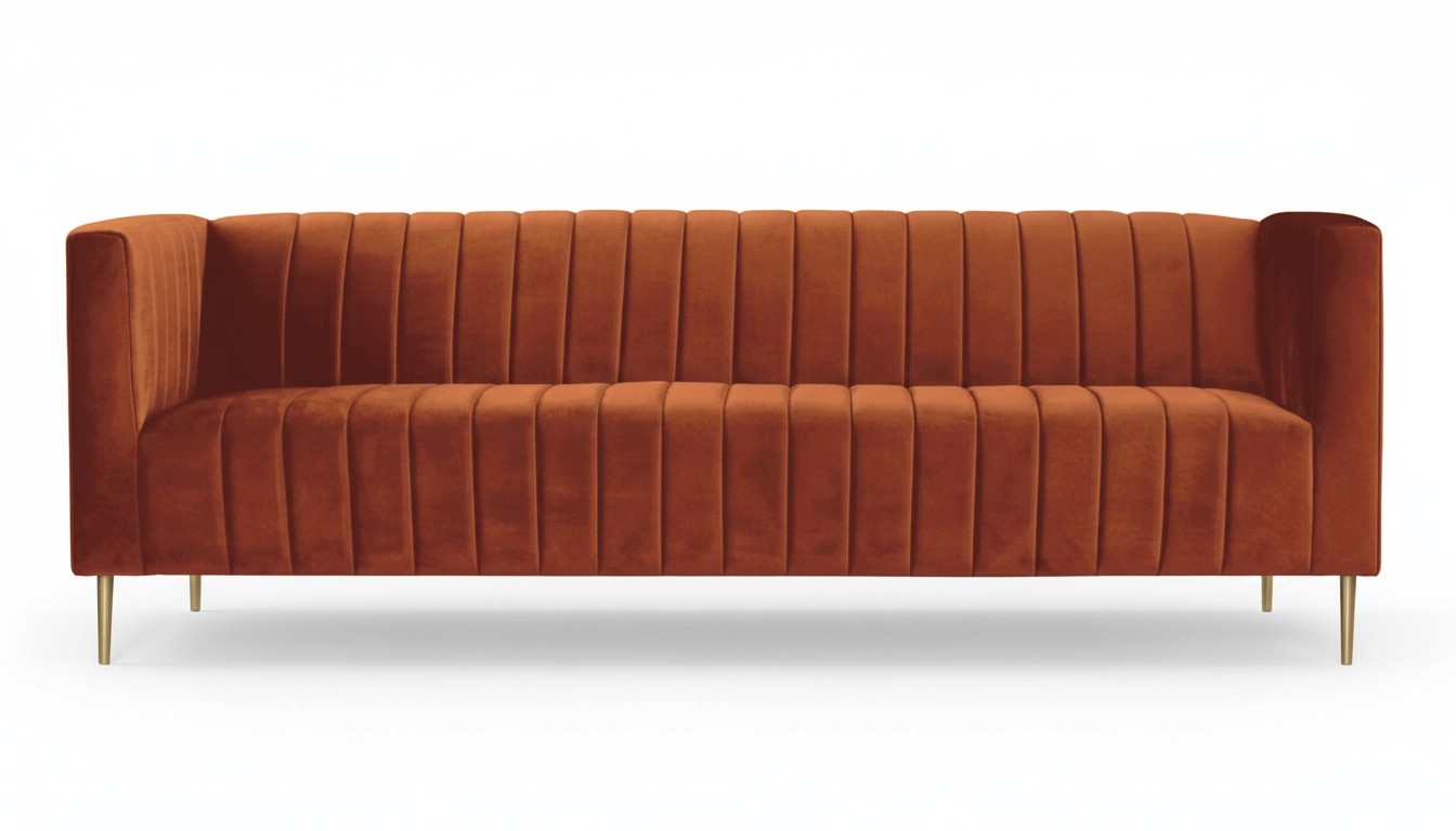 Three-seater terracotta fabric living room design couches upholstered sofas Bordeaux