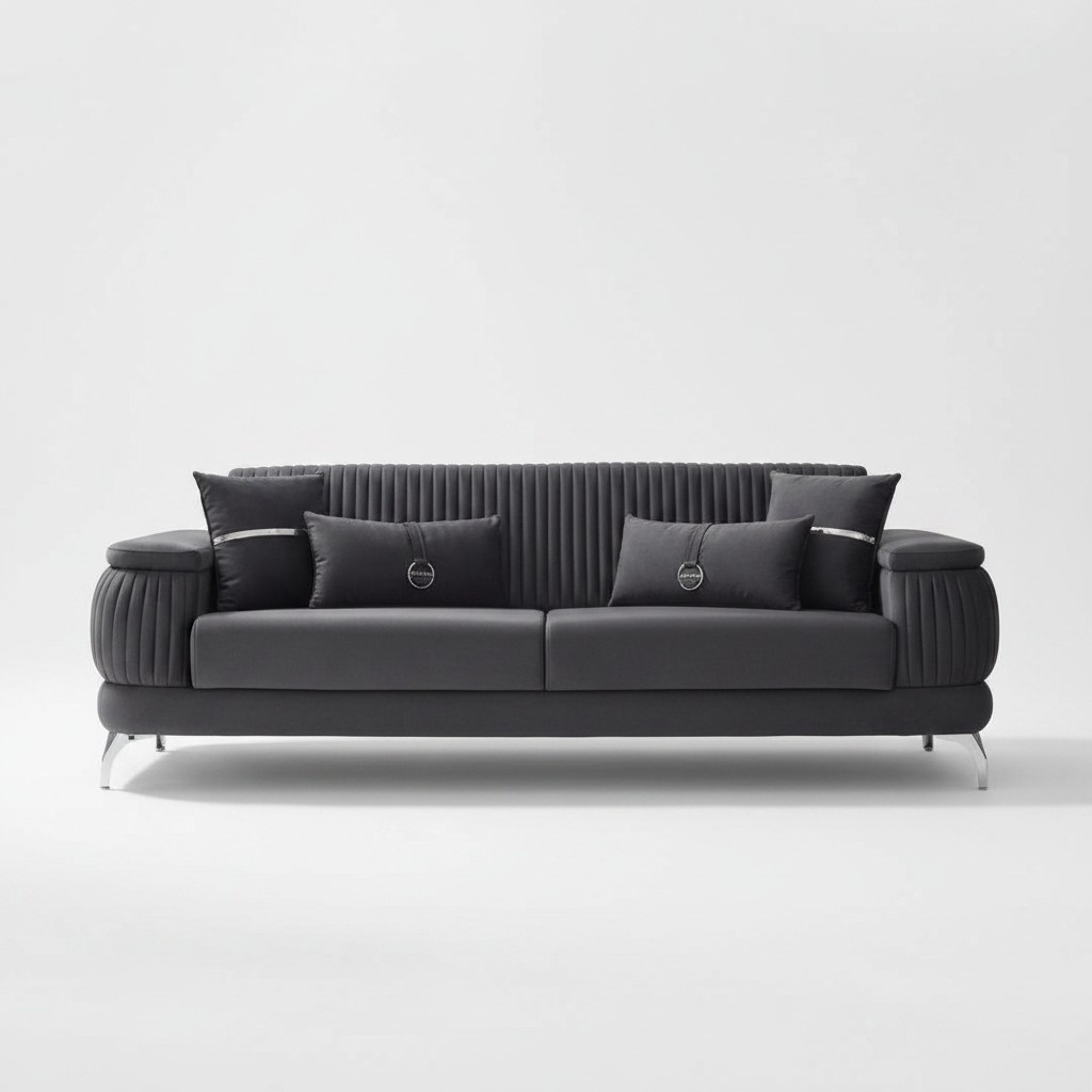 Three-seater upholstered luxury fabric sofa couch 3-seater gray design couches