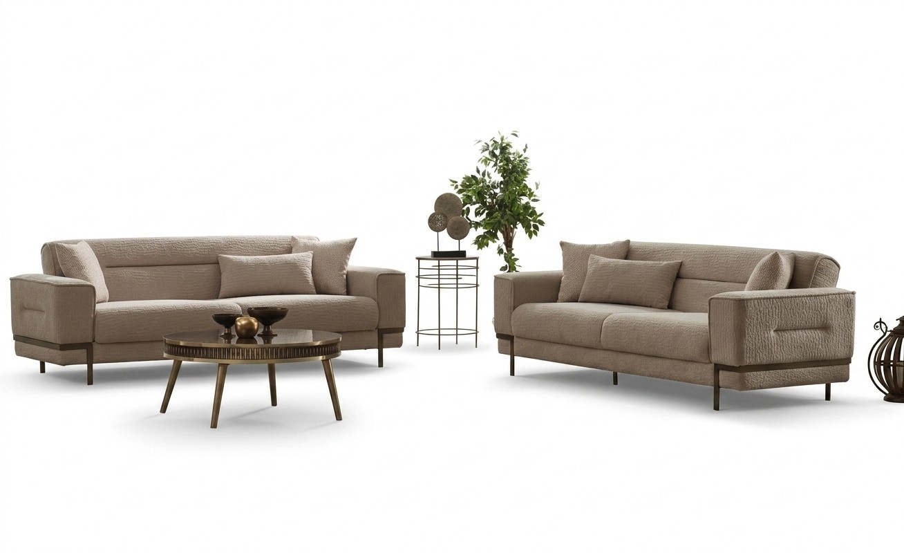 Three-seat upholstered sofa sofa set fabric sofa couch beige 2-piece sofa