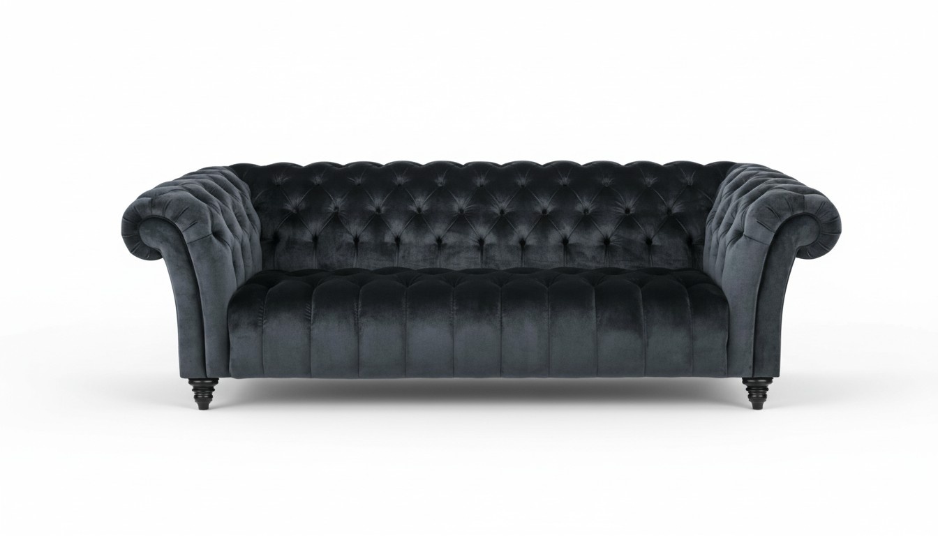 Three-seater Chesterfield Fabric Black Design Couches Upholstered Sofa Velvet Furniture New