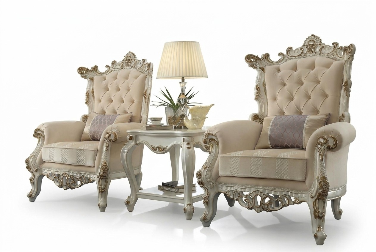 Throne Armchair Royal Cushion 1 Seater Antique Style Chairs Beige Wood Baroque